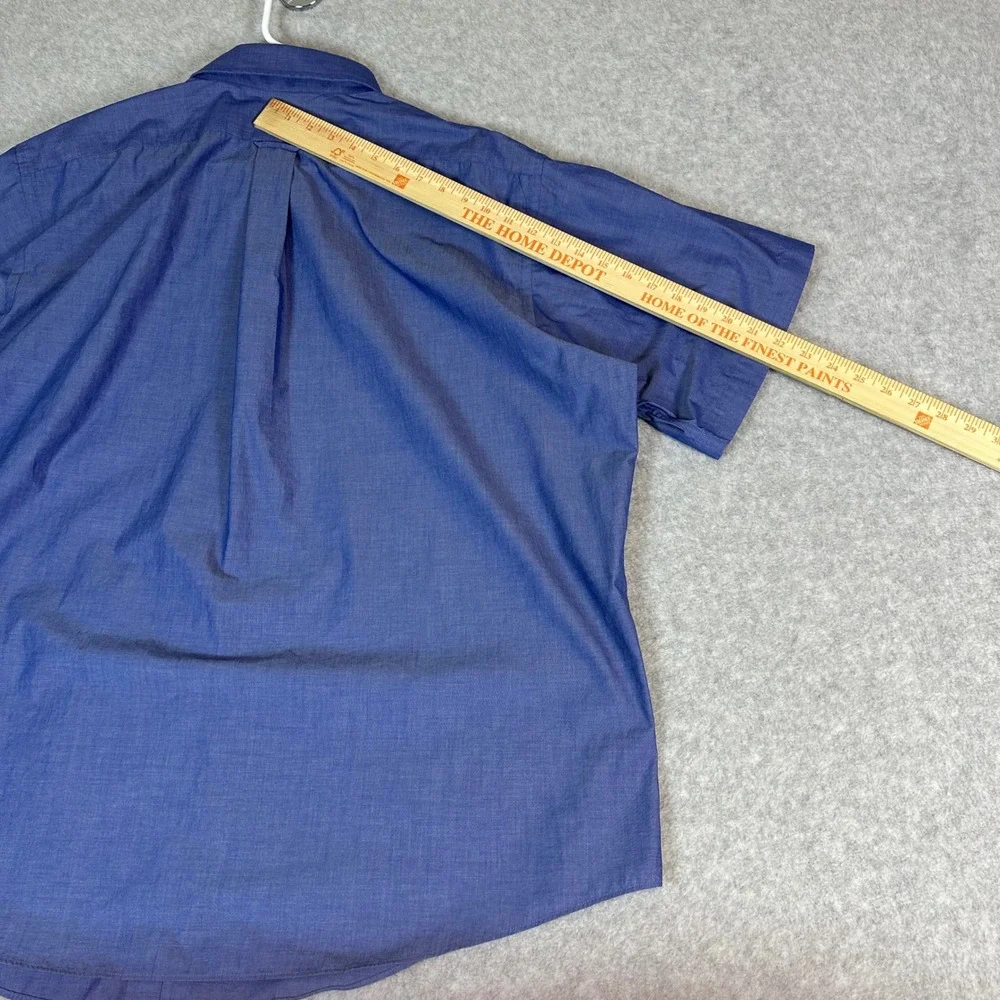 Berkley Jensen Mens XXL Blue Short Sleeve Button Down Shirt Wrinkle Free Cotton